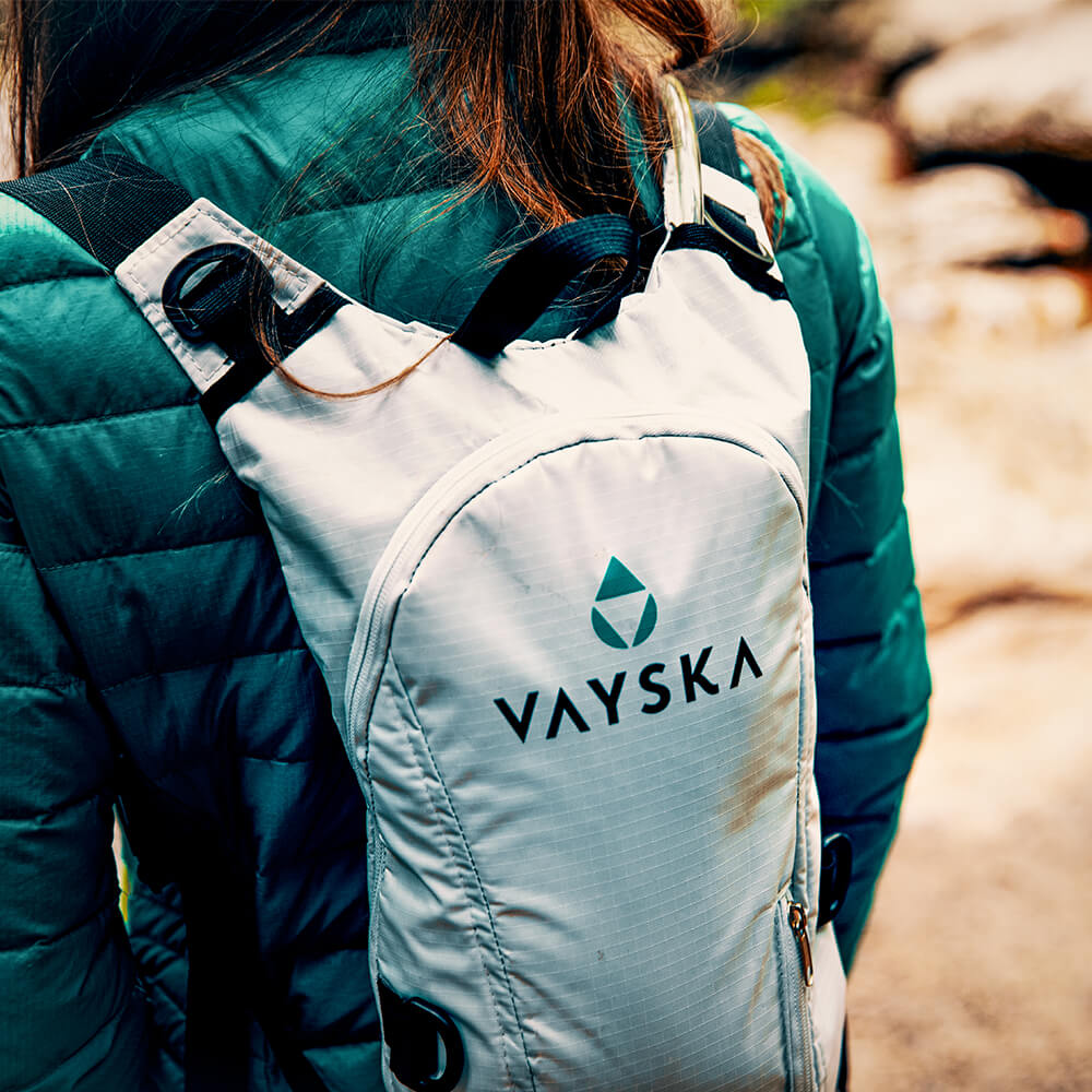 A dirty Vayska hydration pack. It has seen the top of high peaks in the Rockies and been through a hot day on the Appalachian Trail. On those hot days, a cold, flavored drink really hits the spot and allows you to keep churning out the miles.